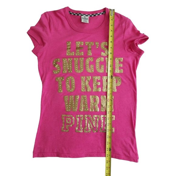 PINK Victoria's Secret T Shirt Let's Snuggle to Keep Warm Pink Large - Picture 7 of 8